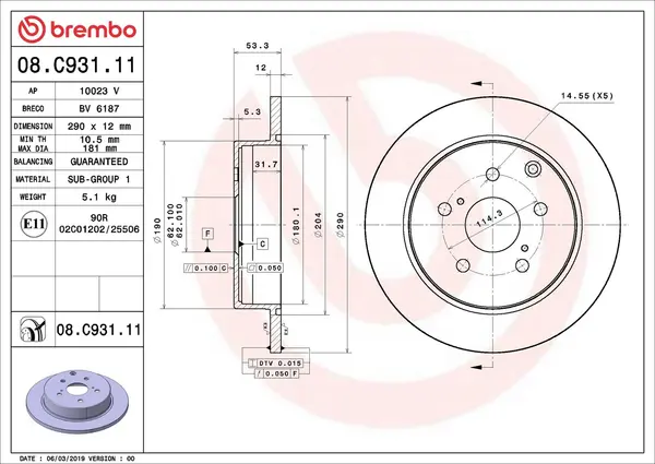 Disc frana BREMBO PRIME LINE - UV Coated 08.C931.11