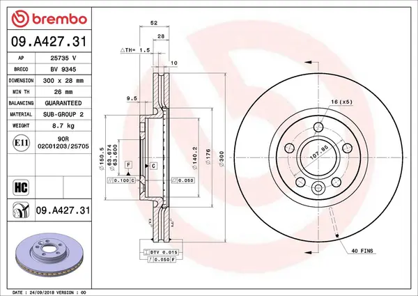 Disc frana BREMBO PRIME LINE - UV Coated 09.A427.31