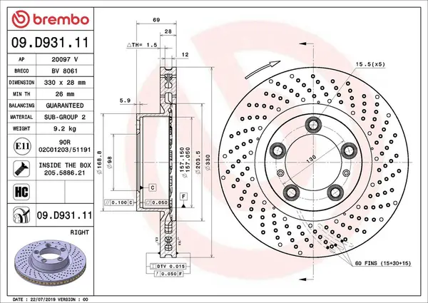 Disc frana BREMBO PRIME LINE - UV Coated 09.D931.11