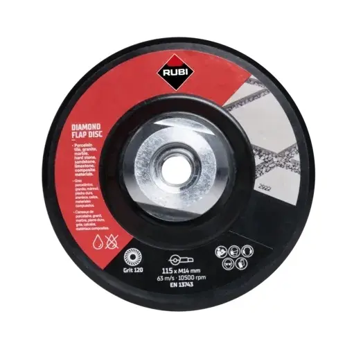 Disc lamelar diamantat pt. slefuit granit, gresie, portelan, sticla - #100/120, Ø115mm, M14 - RUBI-32927