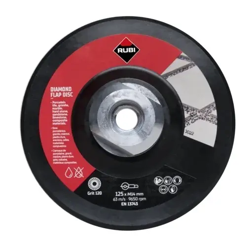 Disc lamelar diamantat pt. slefuit granit, gresie, portelan, sticla - #100/120, Ø125mm, M14 - RUBI-32938