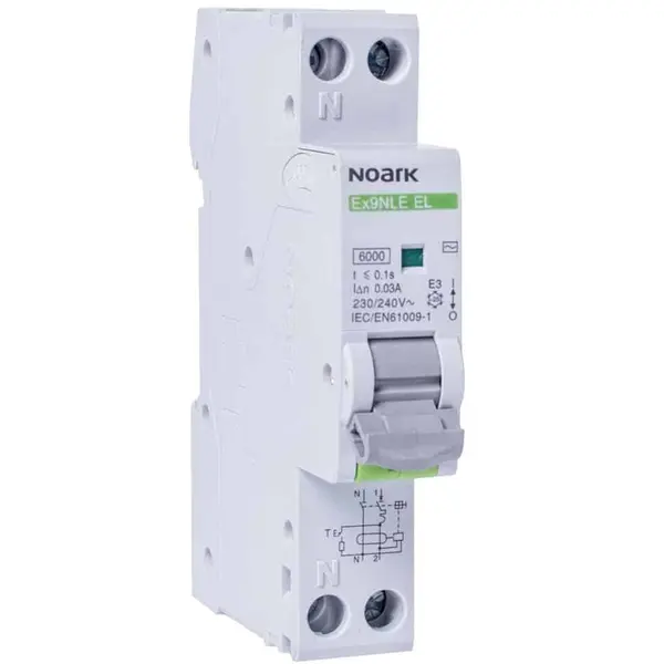 Disjunctor cu protectie diferentiala monofazica 1P+N 16A/30mA, curba B, RCBO, tip A, 6kA Noark 111162