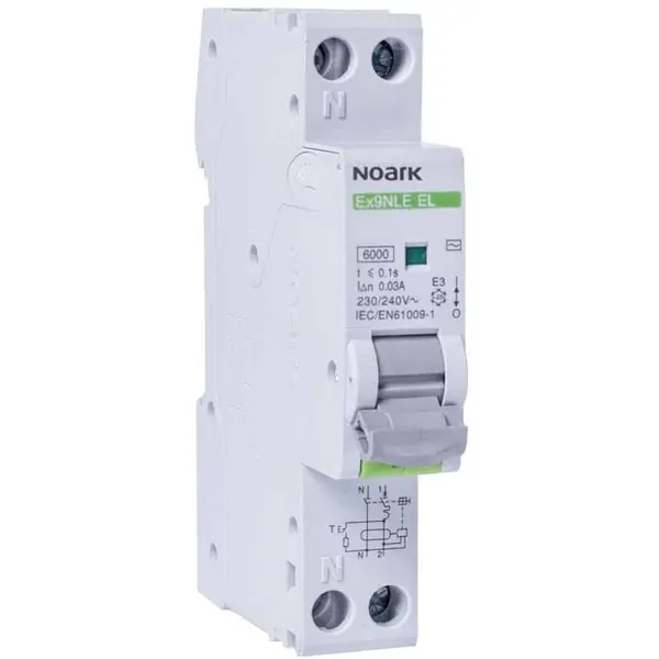 Disjunctor cu protectie diferentiala monofazica 1P+N 6A/30mA, curba B, RCBO, tip A, 6kA Noark 111160