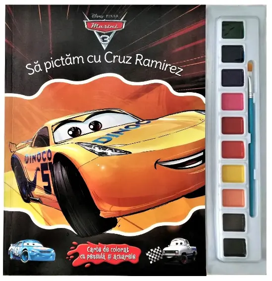 Disney. Mașini 3. Să pictăm cu Cruz Ramirez. Carte de colorat cu pensulă și acuarele