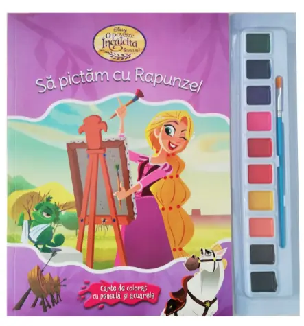 Disney. O poveste încâlcită. Să pictăm cu Rapunzel. Carte de colorat cu pensulă și acuarele