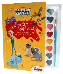 Disney. Prietenii cățeluși. Să pictăm împreună! Carte de colorat cu pensulă și acuarele