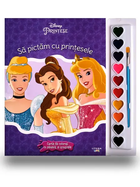 Disney. Printese. Sa pictam cu printesele. Carte de colorat cu pensula si acuarele