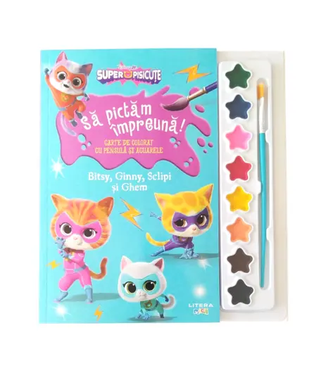 Disney. Superpisicute. Sa pictam impreuna! Bitsy, Ginny, Sclipi și Ghem. Carte de colorat cu pensula si acuarele