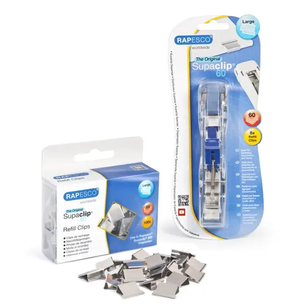 Dispenser clipsuri metalice 60 coli Rapesco Supaclip include 100 clipsuri Dispenser clipsuri Rapesco Supaclip 60 coli plus 100 clipsuri metalice