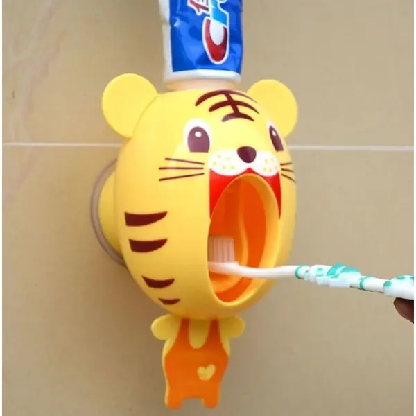 Dispenser. Dozator, Pasta de Dinti, Model Tigru, Prindere Ventuze, Aderenta Puternica, Marime Universala
