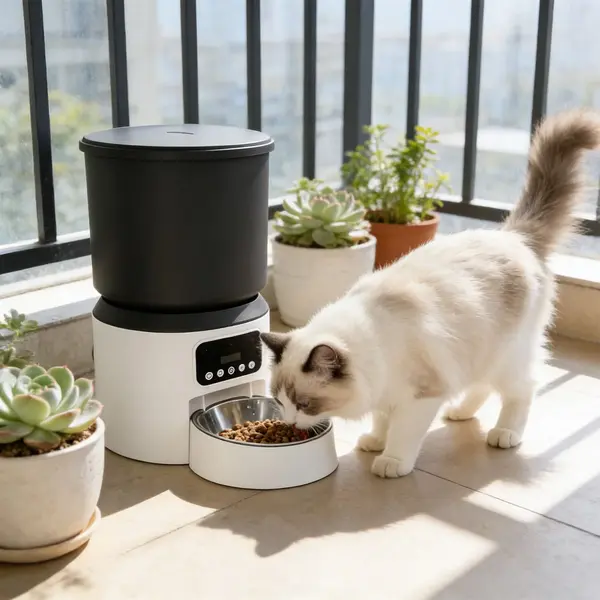 Dispenser inteligent hrana pentru câini și pisici, control de la distanță, temporizator și bol din inox, capacitate 4 L