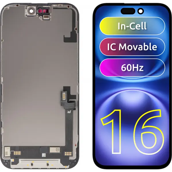 Display cu Touchscreen JK pentru Apple iPhone 16, cu Rama, Versiune LCD In-Cell IC Movable, Negru