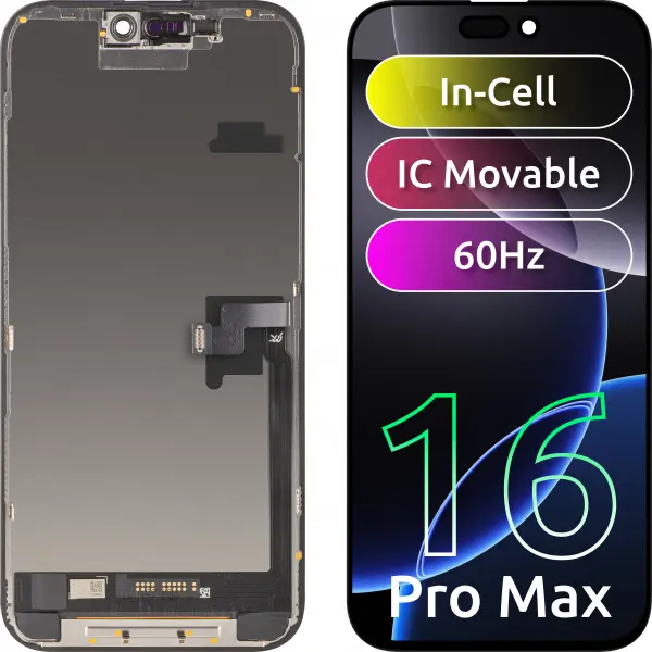 Display cu Touchscreen JK pentru Apple iPhone 16 Pro Max, cu Rama, Versiune LCD In-Cell IC Movable, Negru