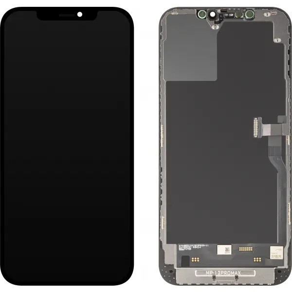 Display cu Touchscreen MP compatibil cu Apple iPhone 12 Pro Max, cu Rama, Versiune Soft OLED FHD Diagnostic, Negru