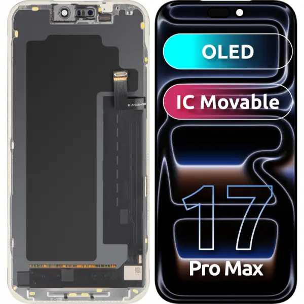 Display cu Touchscreen MP compatibil cu Apple iPhone 17 Pro Max, cu Rama, Versiune OLED FHD IC Movable, Negru