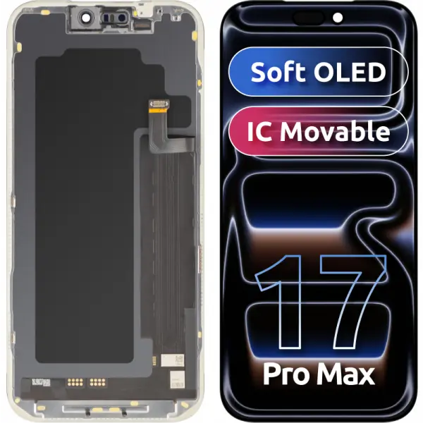 Display cu Touchscreen MP compatibil cu Apple iPhone 17 Pro Max, cu Rama, Versiune Soft OLED FHD IC Movable, Negru