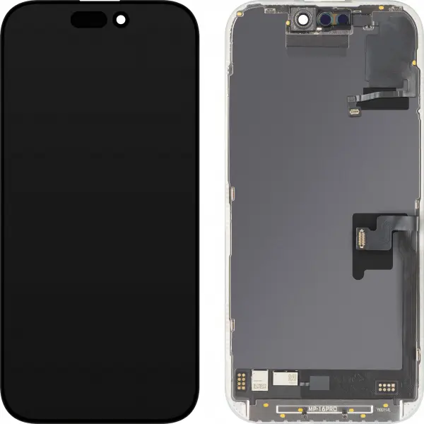 Display cu Touchscreen si Senzor Proximitate MP compatibil cu Apple iPhone 16 Pro, cu Rama, Versiune Soft OLED FHD Diagnostic, Negru