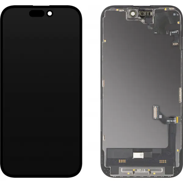 Display cu Touchscreen si Senzor Proximitate MP compatibil cu Apple iPhone 15, cu Rama, Versiune Soft OLED FHD Diagnostic, Negru