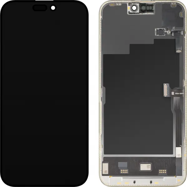 Display cu Touchscreen si Senzor Proximitate MP compatibil cu Apple iPhone 15 Pro Max, cu Rama, Versiune Soft OLED FHD Diagnostic, Negru