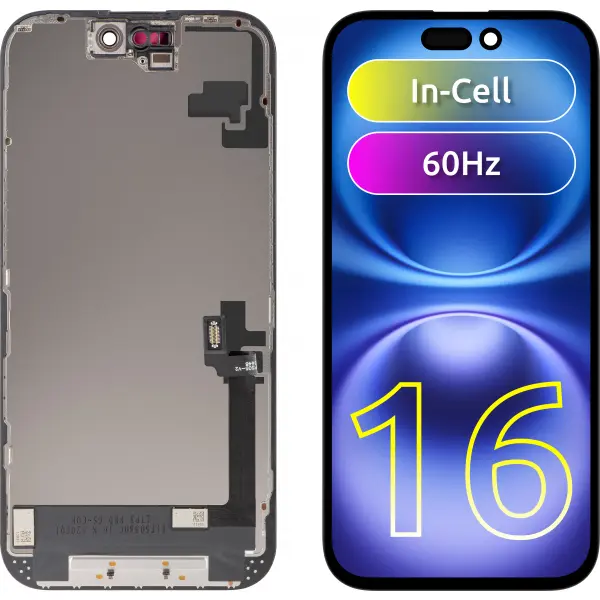Display cu Touchscreen ZY pentru Apple iPhone 16, cu Rama, Versiune LCD In-Cell, Negru