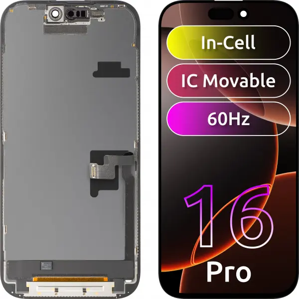 Display cu Touchscreen ZY pentru Apple iPhone 16 Pro, cu Rama, Versiune LCD In-Cell IC Movable, Negru