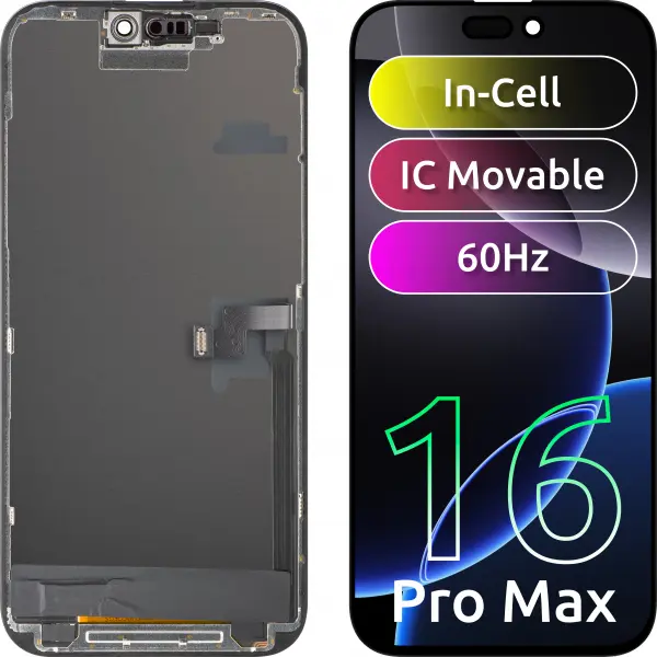 Display cu Touchscreen ZY pentru Apple iPhone 16 Pro Max, cu Rama, Versiune LCD In-Cell IC Movable, Negru