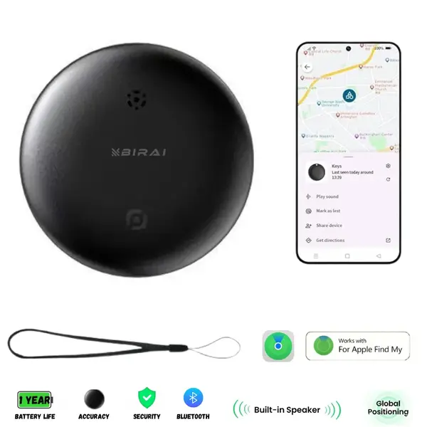 Dispozitiv Anti-Pierdere BIRAI SafeTag, Compatibil IOS, Localizare GPS Tracker, Acoperire Globala, Negru