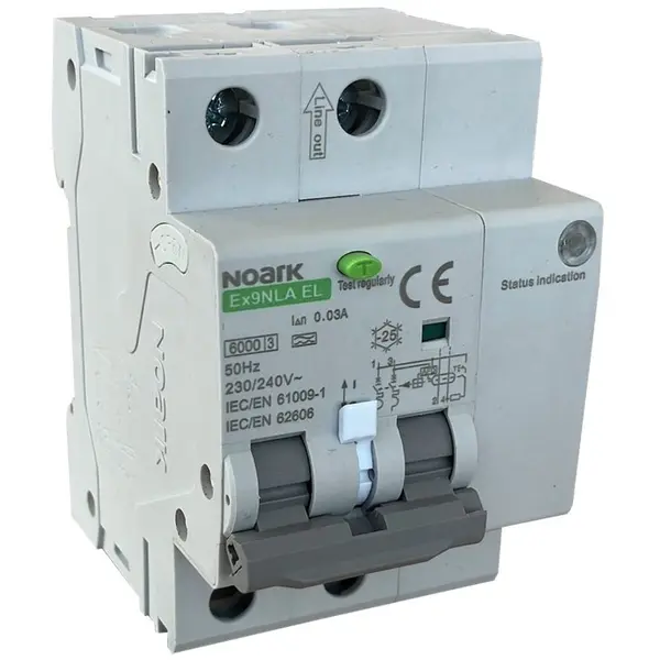 Dispozitiv de detectare a defectelor de arc electric AFDD+RCBO, 2P, 16A, 30mA, 6kA, curba B, tip A Noark 113632