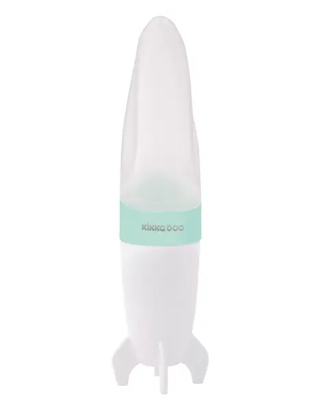 Dispozitiv de hranire din silicon KikkaBoo Rocket Mint 90ml cu gradatie,capac,ideal pentru calatorii,suport pentru pozitie verticala