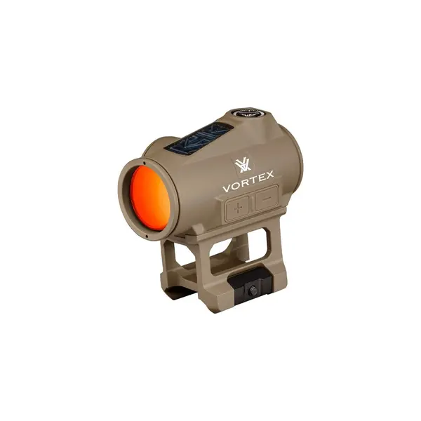 Dispozitiv de ochire red dot Vortex Crossfire II Solar CF2-RD2-SLR-T, 1x, punct rosu 2 MOA, panou solar Auto D-TEC, motion activation, montura Picatinny/Weaver, maro