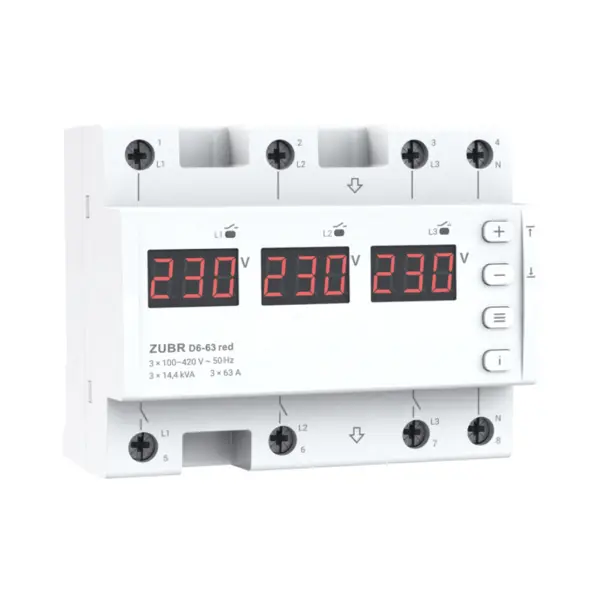 Dispozitiv pentru siguranta retelei electrice trifazate ZUBR D6-63 Red 3x63A