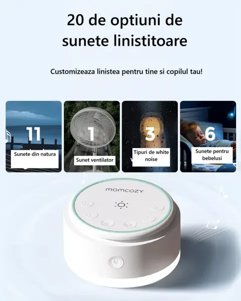 Dispozitiv portabil cu acumulator si lumina White noise Momcozy