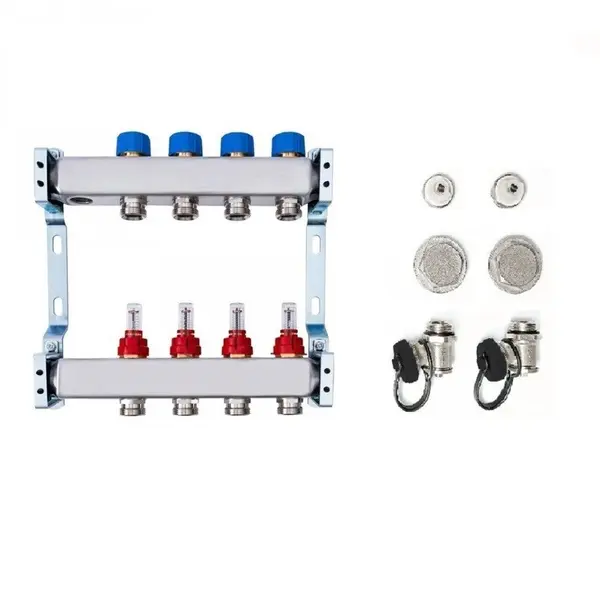 Distribuitor Incalzire Pardoseala din Inox cu Debitmetre, Heko, 1 1/4 x 3/4 inch, 5 Circuite