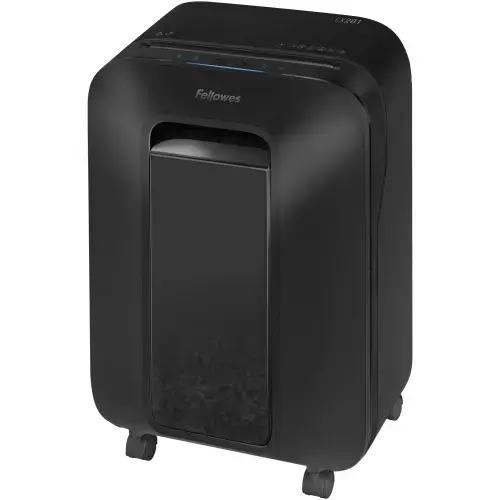 Distrugator de documente Fellowes LX201, micro cut, 12 coli, Nivel securitate P5, 22 L (Negru)