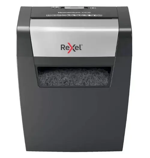 Distrugator manual documente Rexel MOMENTUM X406, 6 coli, P4, taiere tip confeti (Negru)