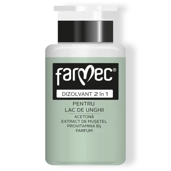Dizolvant 2 n 1 Pentru Lac De Unghii Cu Extract De Mușețel, Cu Pompiță Dozatoare ndepărtare Rapidă și ngrijire, Farmec, 150 Ml