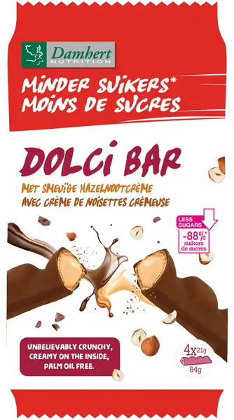 Dolci Bar Barete cu cremă fină de alune, 84 g, Damhert