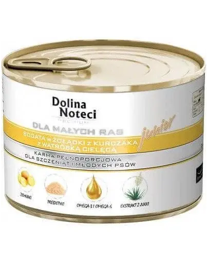 DOLINA NOTECI Premium Junior hrana umeda caini juniori de rase mici, cu stomac de pui si ficat de vitel 185 g x 10 buc.