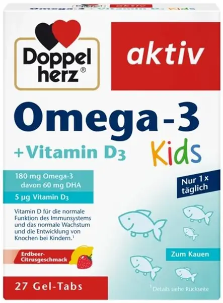 Doppelherz Aktiv Omega-3 + Vitamina D3 Pentru copii, 27 tablete masticabile, Doppelherz