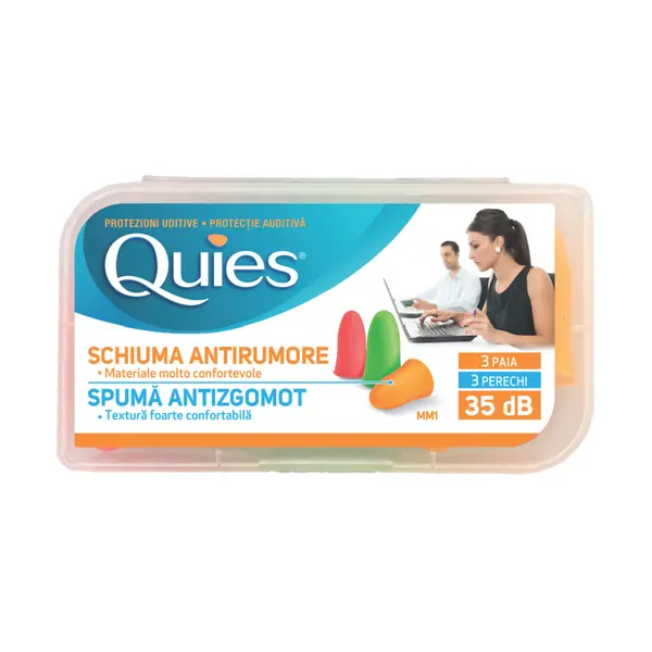 Dopuri de spuma antizgomot pentru urechi, 3 perechi, Quies
