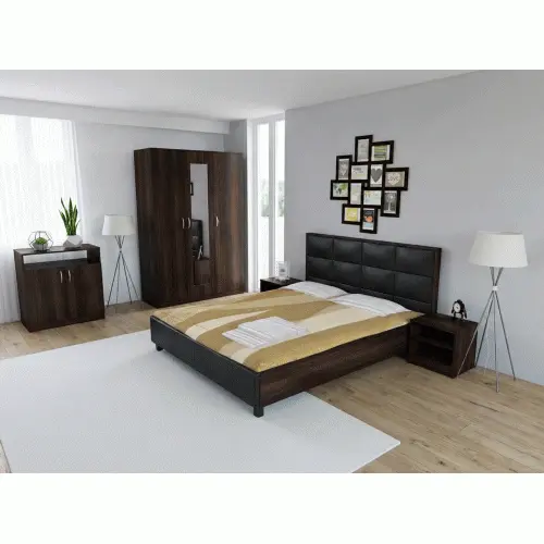 Dormitor Soft Wenge cu pat tapitat Wenge pentru saltea 120x200 cm