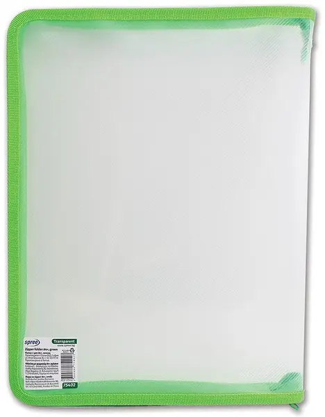 Dosar cu fermoar Spree - A4+, verde, transparent