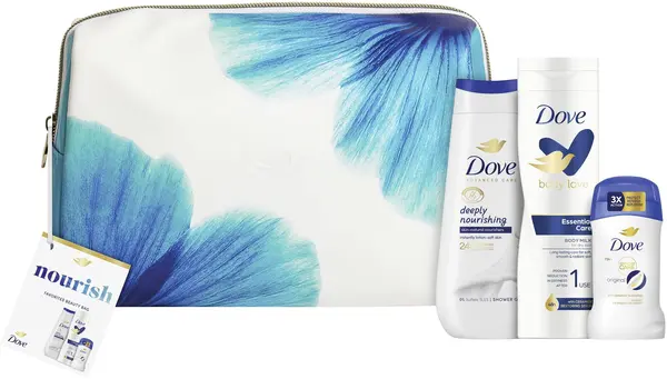 Dove Advanced Care Set Nourish, cu o trusă de toaletă, 3 piese