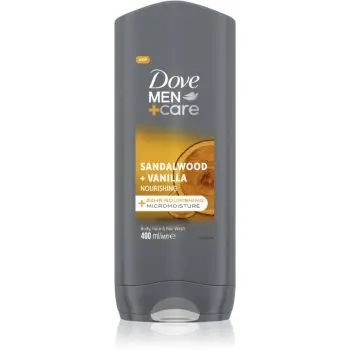 Dove Men+Care Sandalwood&Vanilla gel de duș pentru față, corp și păr