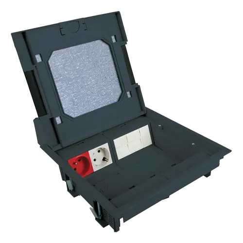 Doză de pardoseală îngropată cu capac metalic, 16 module 45×22,5 mm, 360×360 mm, DLX Electric