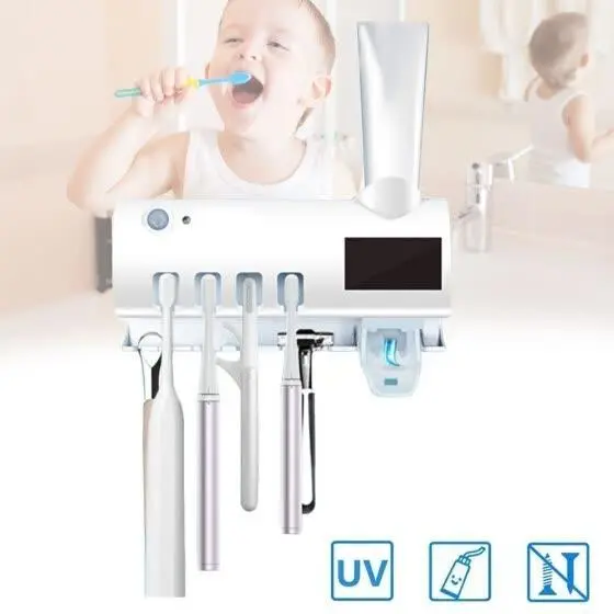 Dozator pentru pasta de dinti cu sterilizator UV pentru periute