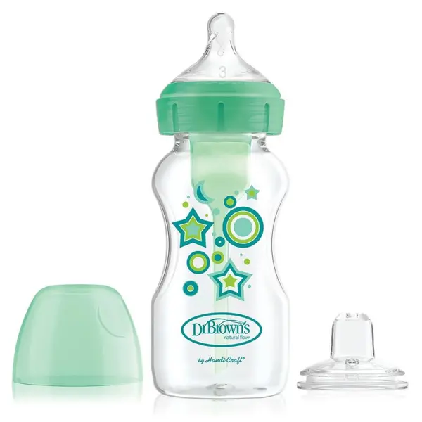 Dr. Brown's Wide-Neck Options+ Transitional Bottle, Green Stars, 270 ml