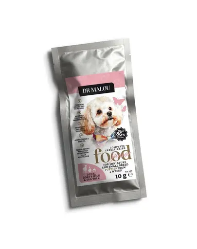 DR MALOU Puppies Hrană liofilizată rață cu lapte de capră și gălbenuș 2x10 g hrană uscată pentru căței