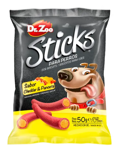 Dr Zoo Sticks, recompense caini, Cheddar si Bacon, 50 g