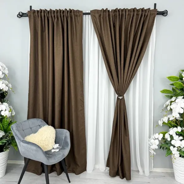 Draperie HoReCa TEXTURATA tip IN, 140cm latime x 260cm inaltime, cu TIV LAT, Maro